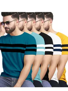 AUSK Pack of 5 Striped Half Sleeve Round Neck Tshirt