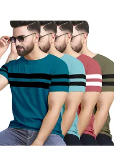 AUSK Pack of 4 Striped Half Sleeve Round Neck Tshirt
