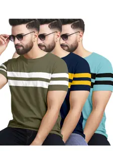 AUSK Pack of 3 Striped Half Sleeve Round Neck Tshirt