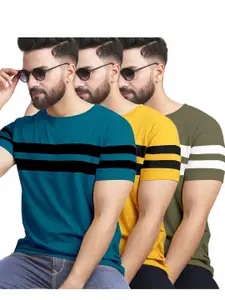 AUSK Pack of 3 Striped Half Sleeve Round Neck Tshirt