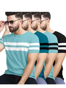 AUSK Pack of 5 Striped Half Sleeve Round Neck Tshirt