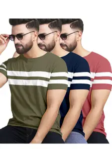 AUSK Pack of 3 Striped Half Sleeve Round Neck Tshirt