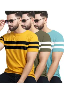 AUSK Pack of 3 Striped Half Sleeve Round Neck Tshirt