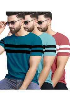 AUSK Pack of 3 Striped Half Sleeve Round Neck Tshirt