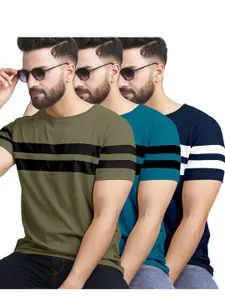 AUSK Pack of 3 Striped Half Sleeve Round Neck Tshirt