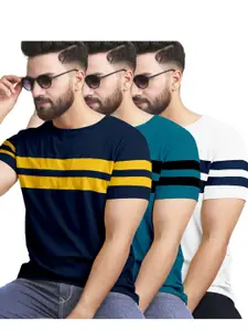 AUSK Pack of 3 Striped Half Sleeve Round Neck Tshirt