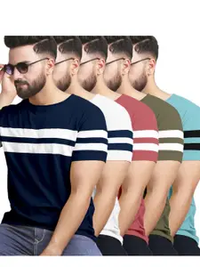 AUSK Pack of 5 Striped Half Sleeve Round Neck Tshirt