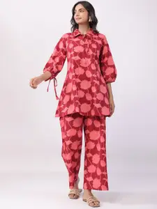JISORA Printed Pure Cotton Top & Palazzos Co-ords