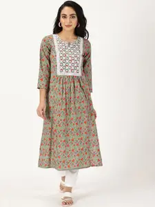 Saffron Threads Women Floral Printed Thread Work Floral Kurta