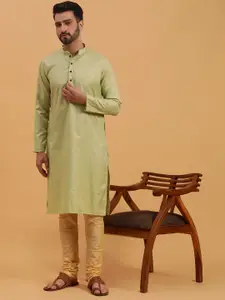 NAMASKAR Men Floral Embroidered Regular Pure Silk Kurta with Churidar