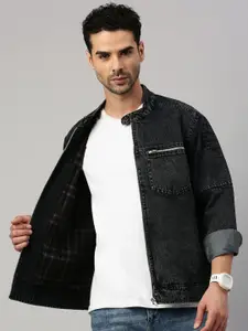 VOXATI Men Camouflage Denim Jacket with Patchwork