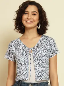 Trend Arrest Printed Crop Tie-Up Cotton Shrug