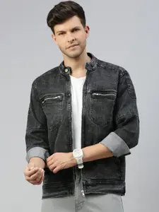 VOXATI Men Washed Denim Jacket