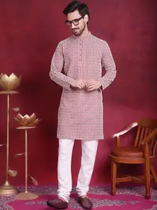 Jompers Floral Embroidered Chikankari Pure Cotton Straight Kurta with Churidar