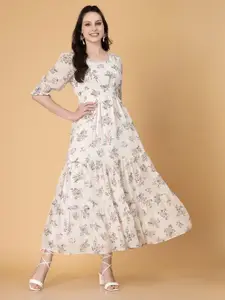 RAASSIO Floral Print Bell Sleeve Georgette Maxi Dress