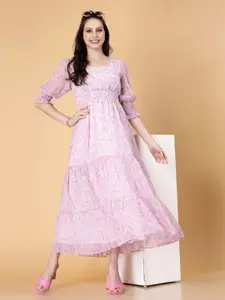 RAASSIO Floral Print Georgette Tiered Maxi Dress