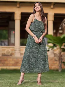 Selvia Print Georgette Layered Detail A-Line Midi Dress