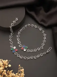 Saraf RS Jewellery Set Of 2 Silver-Plated Stones Studded Anklets