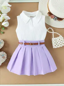 INCLUD Girls Shirt Collar Sleeveless Top With Pleated Skirt