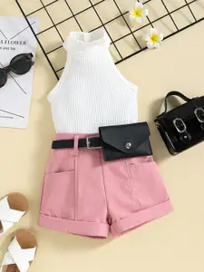 INCLUD Girls Halter Neck Top with Shorts & Waist Bag