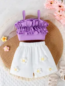 INCLUD Girls Sleeveless Ruffled Top With Shorts