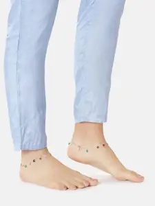 ABDESIGNS Set Of 2 Silver-Plated Artificial Stones & Beads Anklet