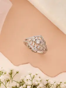 Saraf RS Jewellery Silver-Plated American Diamond- Studded Finger Ring