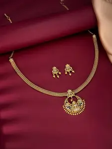 Peora Gold-Plated  Cubic Zirconia Studded Pendant Style Necklace & Drop Earrings Set