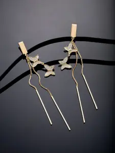 Peora Gold-Plated Cubic Zirconia Contemporary Drop Earrings