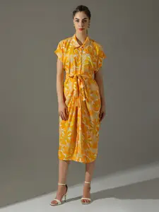 Dora Dori 
Floral Printed Shirt Collar Belted Dress