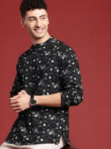 Anouk Men Geometric Printed Mandarin Collar Pure Cotton Short Kurta