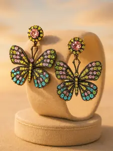 Rubans Voguish Gold-Plated Stones Studded Butterfly Shaped Drop Earrings
