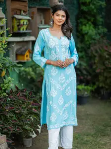Rangreza Ethnic Ethnic Motifs Embroidered Chikankari Straight Kurta
