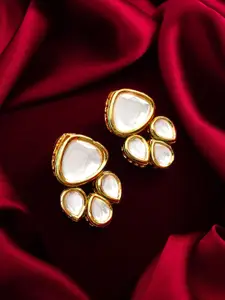 aadita Gold-Plated Kundan Studded Geometric Studs Earrings
