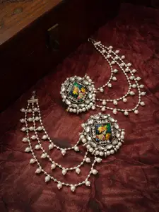 aadita Artificial Stones Studded Contemporary Stud Earrings With Hair Chained