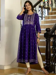 KALINI Ethnic Motifs Printed Round Neck A Line Kurta