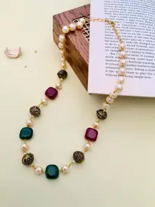 ABDESIGNS Gold Plated Monalisa Stones & Beads-Studded Statement Necklace