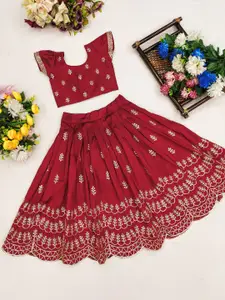 BAESD Girls Embroidered Sequinned Foil Print Ready to Wear Lehenga Set