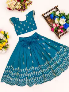BAESD Girls Embroidered Sequinned Foil Print Ready to Wear Lehenga & Top