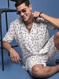 SHOWOFF Printed Cuban Collar Shirt With Shorts