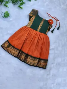 BAESD Girls Woven Ethnic Wear Cotton Flower Knot Frock