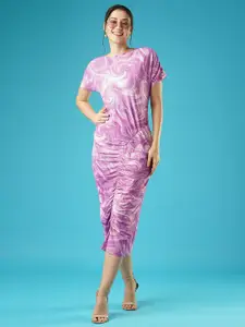 Globus Printed Short Sleeves Sheath Midi Dress