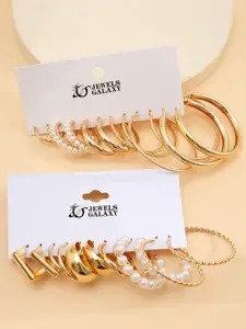 Jewels Galaxy Set of 12 Gold-Plated Beaded Contemporary Hoop Earrings