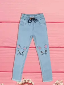 A-Okay Girls Slim Fit High-Rise Low Distress Cotton Applique Jeans