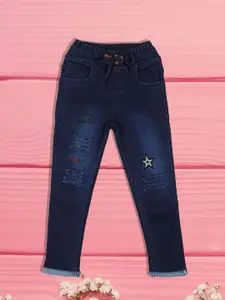 A-Okay Girls Slim Fit High-Rise Light Fade Embroidered Cotton Jogger Jeans