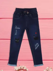 A-Okay Girls Slim Fit High-Rise Low Distress Embroidered Cotton Jeans