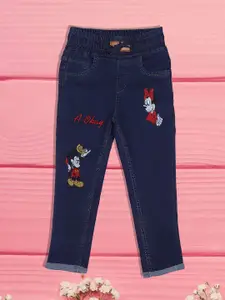 A-Okay Girls Slim Fit High-Rise Low Distress Embroidered Cotton Jeans
