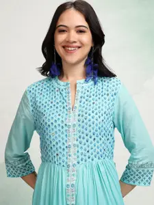 Vishudh Embroidered Ethnic Tiered Maxi Dress