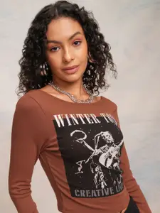 Tokyo Talkies Women Graphic Printed  Crop Top