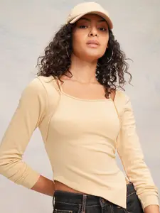 Tokyo Talkies  Women Ribbed  Fitted Crop Tops